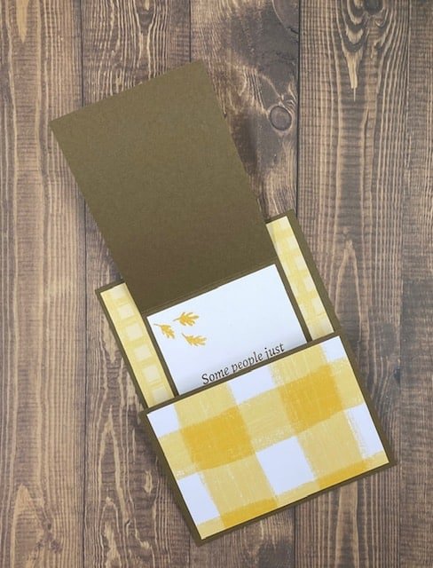 Soft Suede card base open with yellow Gingham Cottage DSP
