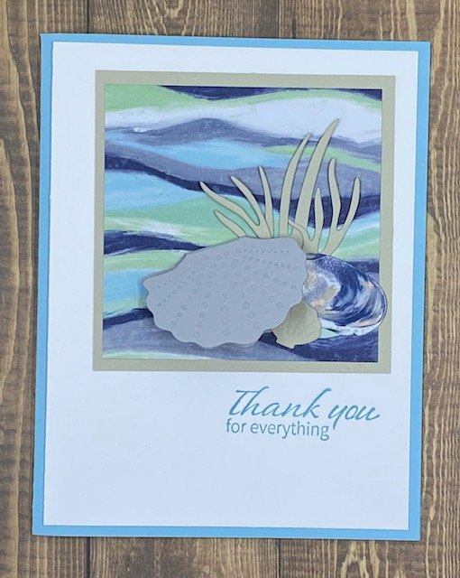 By the Bay card with DSP and beachy die cuts, thank you message