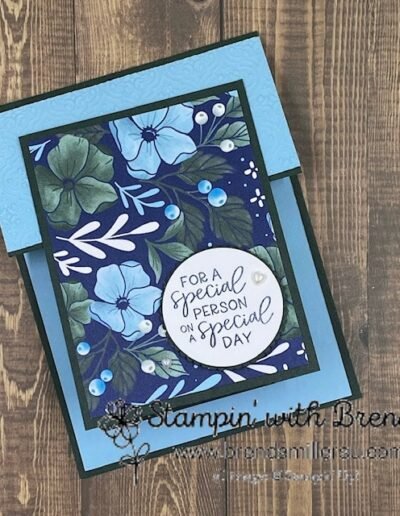 Evening Evergreen and Balmy Blue card with Fitting Florets DSP Fun Fold card