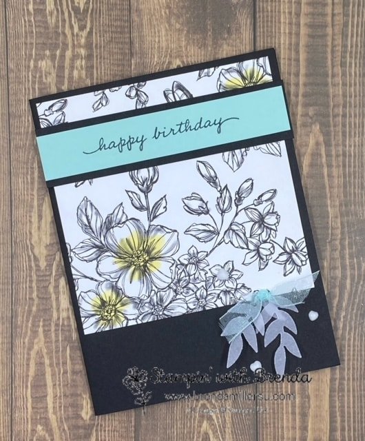 perfectly penciled dsp from stampin' up! on black with pool party accents and a bit of vellum