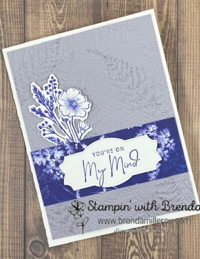 You're on My Mind sentiment from Nature's Prints on white and gray and navy card with navy sketched flowers