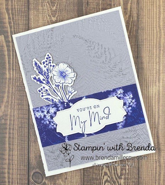 You're on My Mind sentiment from Nature's Prints on white and gray and navy card with navy sketched flowers