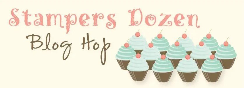 Logo for Stampers Dozen Blog hop with cute cupcakes in brown and green