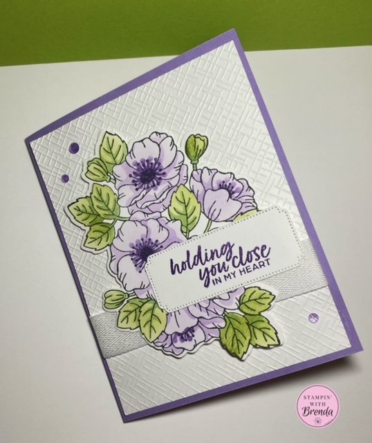 stampin' up! enduring beauty blending brush flowers on white and lavender with flowers and leaves colored green and lavender using masks