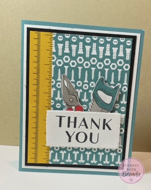 Sale-a-Bration Trusty Toolbox DSP with saw and pliers for a thank you card