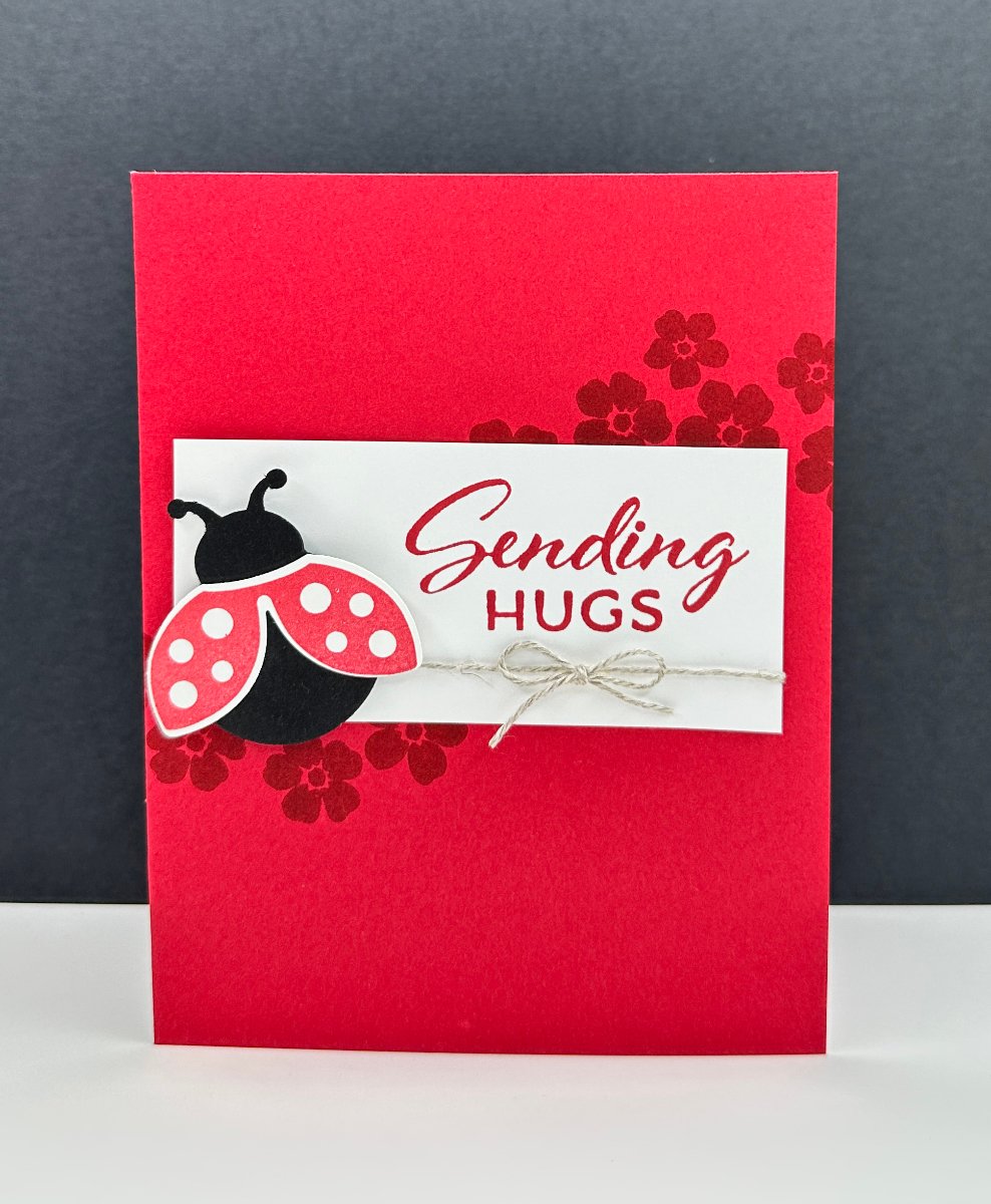 hello ladybug from stampin' up! red card with sending hugs sentiment and a ladybug accent