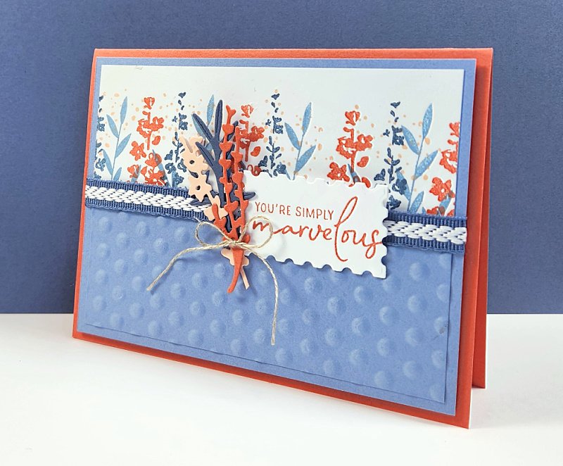 Stampin' Up! Painted Lavender spring card with calypso coral, boho blue and misty moonlight for a spring-y card