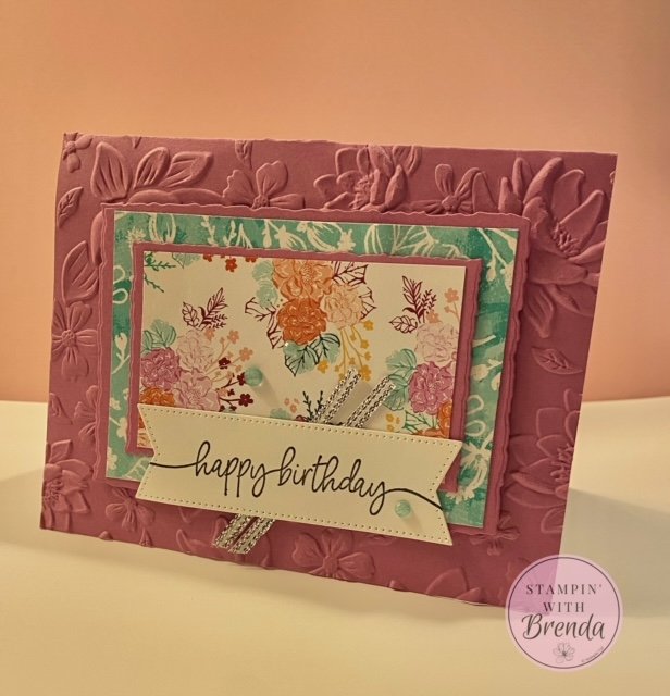 Stampin' Up! Unbounded Beauty DSP with new Petunia Pop and Summer Splash in colors birthday card Sweetly Scripted