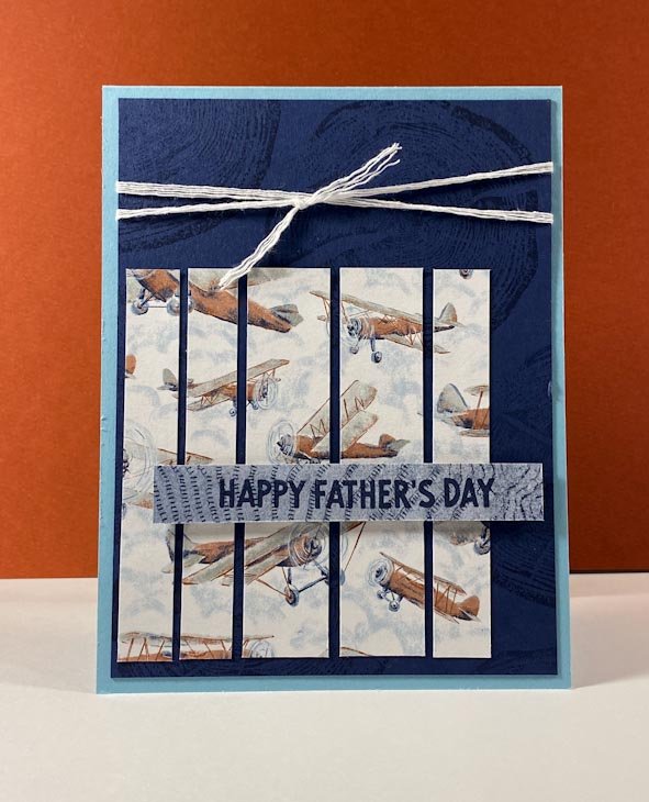 Stampin' Up! Take to the Sky DSP with airplanes and a happy father's day greeting in navy and white