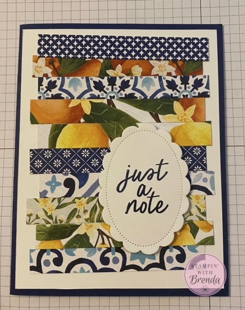 Stampin' Up! Template 9 with Mediterranean Blooms dsp with strips and just a note sentiment