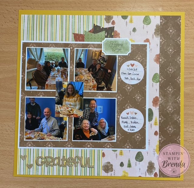 Stampin' Up! Thanksgiving scrapbook page with Autumn to Remember kit with 5 photos and lots of embellishments