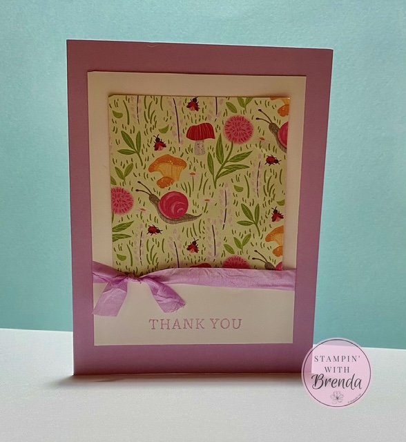 Stampin' Up! One Sheet Wonder card from 6x6 DSP - Toadstool Gardens - purples and white