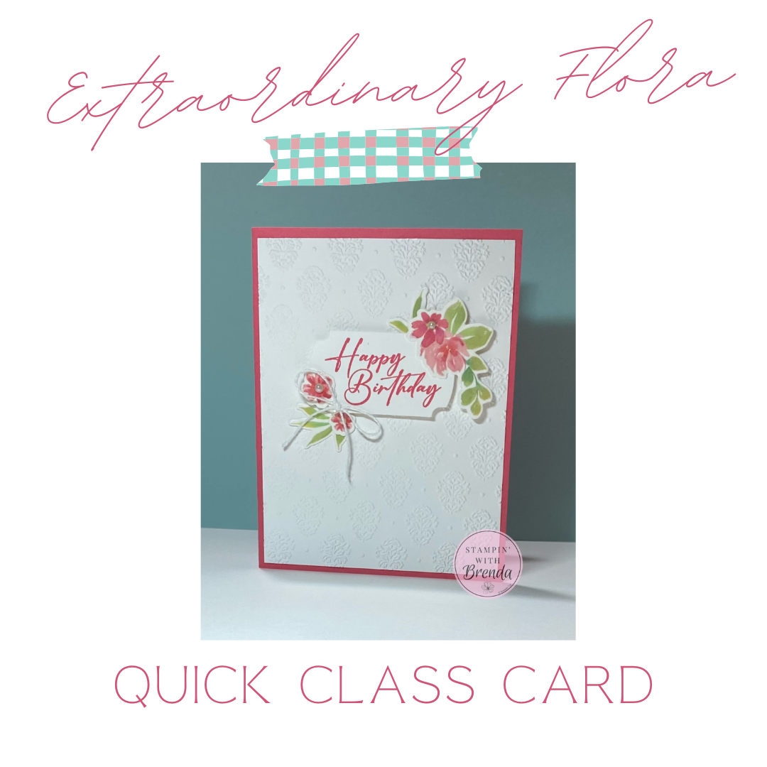 Stampin' Up! Extraordinary Flora Washi tape and bundle cuts out little flowers to use to simply decorate a sentiment label. Base is white to allow it to pop