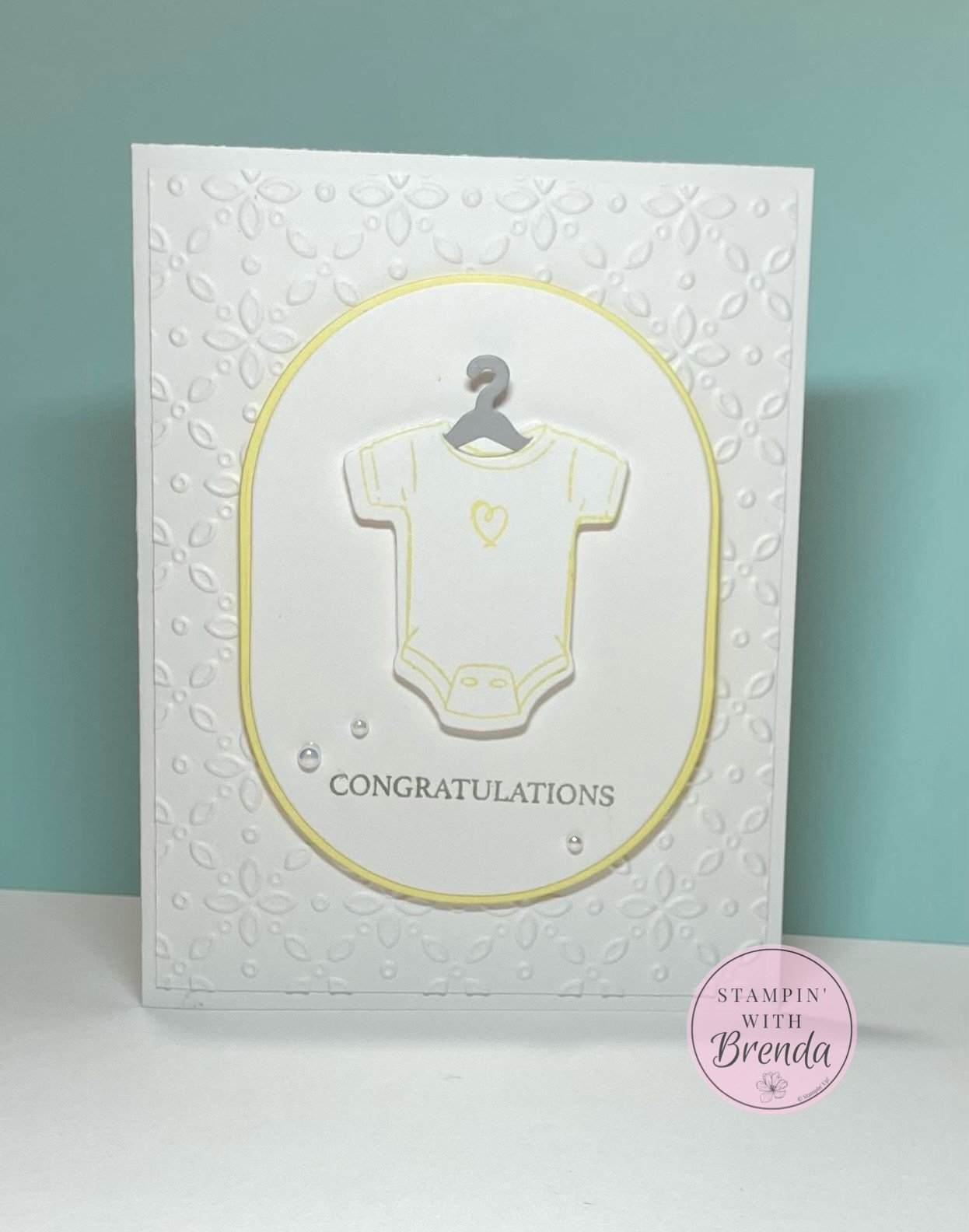 Stampin' Up! Impressions Abloom & Cutest Onesie card in white and a bit of yellow