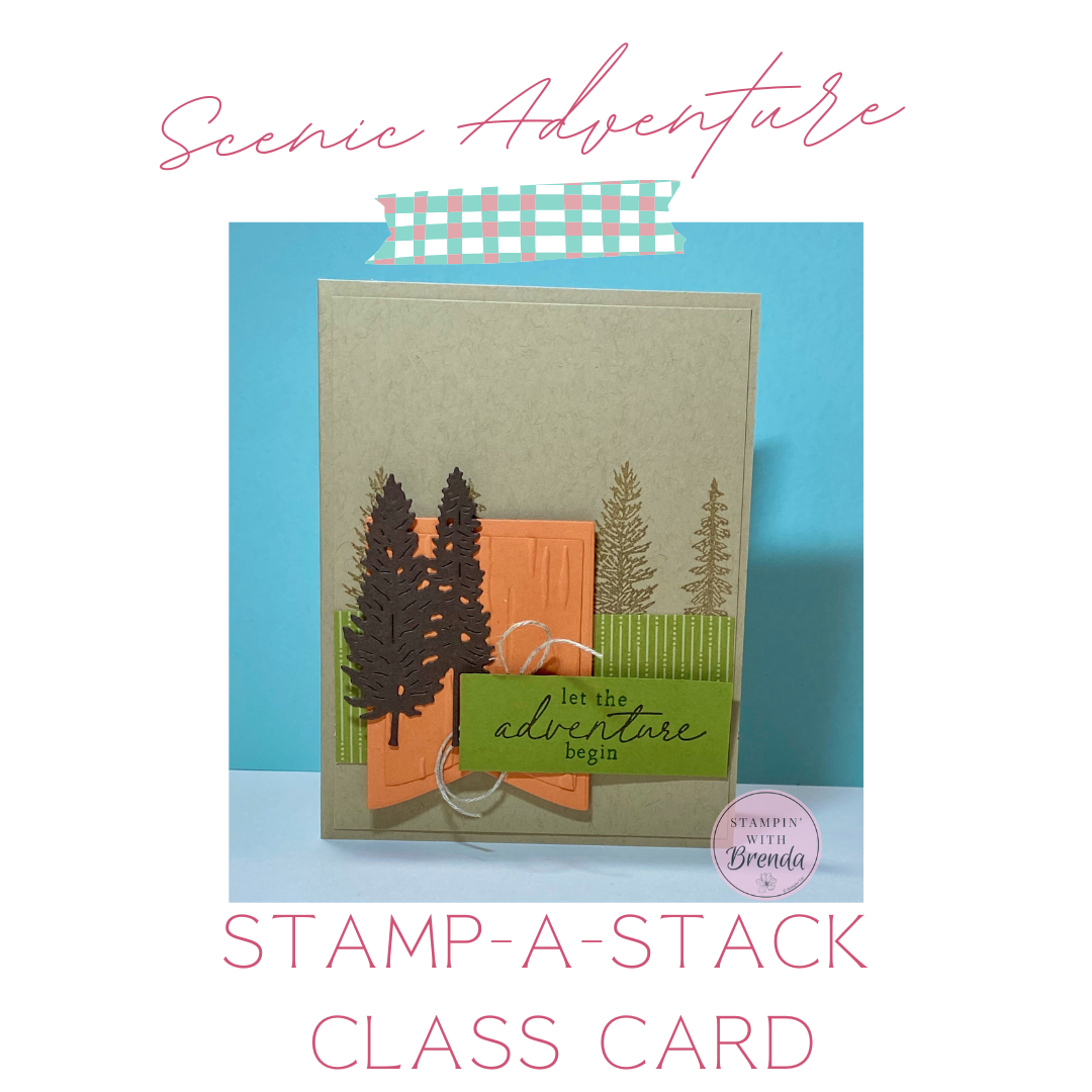 Stampin' Up! Scenic Adventure card with crumb cake and early espresso trees and timid tiger banner