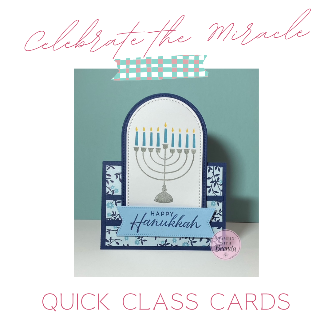 Stampin' Up! Celebrate the Miracle fun fold card with an arch stamped with a menorah using shades of blue and a Happy Hanukkah message